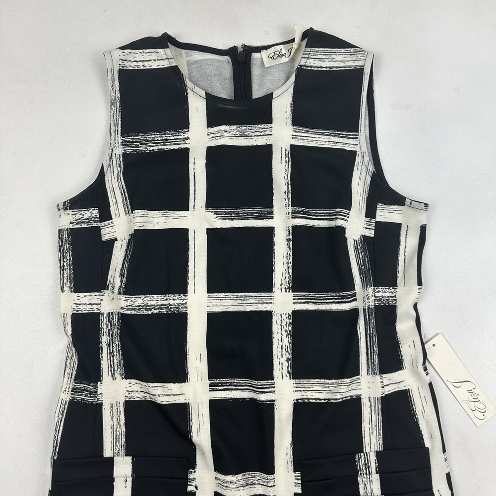 NWT Eliza J Women's Black & White Sleeveless Shift Dress Sz 4 Stretch $138 - Picture 4 of 11